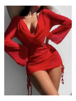 FancyPants - Red Aimee Bikini Bra with Panty and Cover-Up (Set of 3)