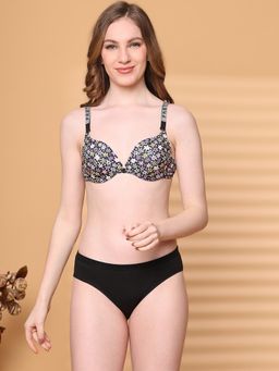 PrettyCat - Sexy Push Up Padded Plunge with Shine Strap Bra and Panty (Set of 2)