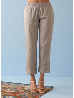Lakshita - Grey Straight Fit Pants with Decorative Lace Work