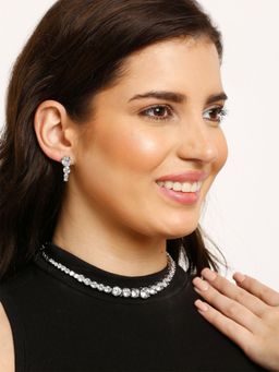 Yellow Chimes - Rhodium-Plated Silver-Toned White AD-Studded Handcrafted Jewellery Set