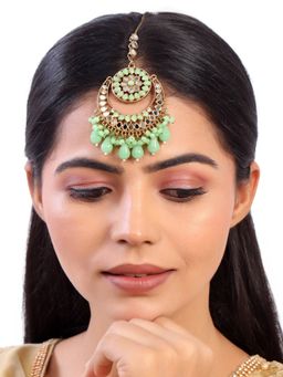 Accessher - Traditional Gold Plated Chandbali Style Maangtika Handcut Mirrors & Beads