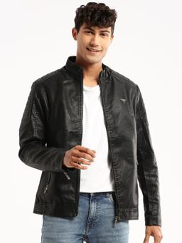 SHOWOFFFF - Men's High Neck Long Sleeves Black Solid Tailored Jacket