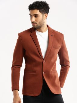SHOWOFFFF - Men's Long Sleeves Solid Notched Lapel Brown Slim Fit Blazer