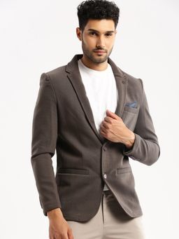 SHOWOFFFF - Men's Long Sleeves Solid Notched Lapel Grey Slim Fit Blazer