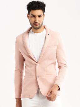 SHOWOFFFF - Men's Long Sleeves Solid Notched Lapel Peach Slim Fit Blazer