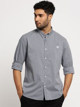 SHOWOFF - Men's Long Sleeves Spread Collar Gingham Checks Black Slim Fit Shirt