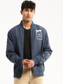 SHOWOFF - Men's High Neck Long Sleeves Teal Solid Bomber Jacket