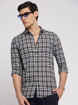 SHOWOFFFF - Men's Long Sleeves Spread Collar Tartan Checks Multi-Color Slim Fit Shirt