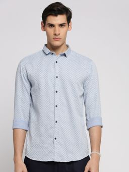 SHOWOFFFF - Men's Long Sleeves Spread Collar Micro Ditsy Blue Slim Fit Shirt