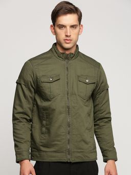 SHOWOFFFF - Men's Mock Collar Long Sleeves Olive Solid Tailored Jacket