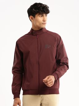 SHOWOFF - Men's High Neck Long Sleeves Maroon Solid Bomber Jacket