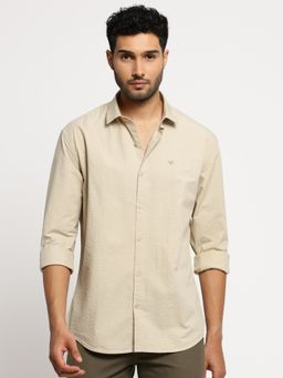 SHOWOFF - Men's Long Sleeves Spread Collar Textured Beige Slim Fit Shirt