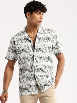SHOWOFFFF - Men's Short Sleeves Cuban Collar Abstract Dark Green Regular Fit Shirt