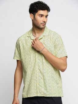 SHOWOFF - Men's Short Sleeves Cuban Collar Floral Yellow Regular Fit Shirt