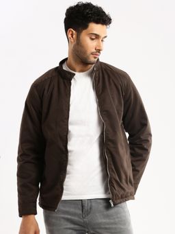 SHOWOFF - Men's Mock Collar Long Sleeves Brown Solid Tailored Jacket