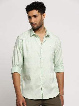 SHOWOFF - Men's Long Sleeves Spread Collar Stripes Sea Green Slim Fit Shirt