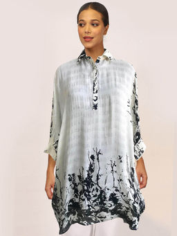 Pashma - Women Printed Silk White Kaftan Top