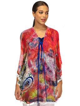 Pashma - Women Paisley Silk Red Kaftan Top