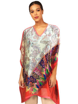 Pashma - Women Printed Silk Multi-Color Kaftan Top