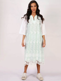 Pashma - Women Floral Cotton Green Midi Dress