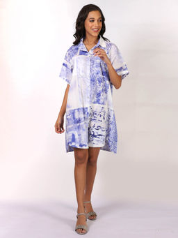 Pashma - Women Printed Cotton Blue Mini Dress