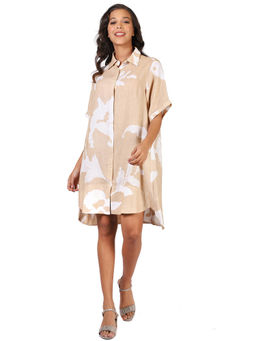 Pashma - Women Printed Linen Beige Mini Dress