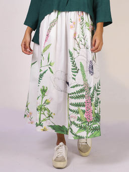 Pashma - Women Floral Cotton Off White Maxi Skirt