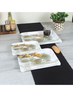 CDI - Set of 3 White & Grey Printed Melamine Trays
