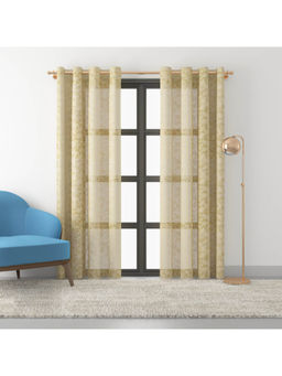 HomeTown - Amour Door Sheer Curtains Set of 2 Rubber Foil 7 Feet in Beige Colour