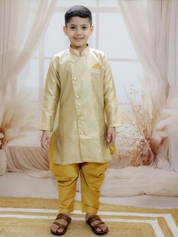 BownBee - Boys Jacquard Full Sleeve Sherwani with Salwar Off White (Set of 2)