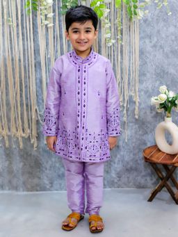 BownBee - Boys Embroidered Full Sleeve Sherwani with Pyjama Lavender (Set of 2)
