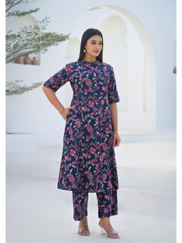Aravalii - Women's Navy Blue Floral Cotton Co-Ord Set
