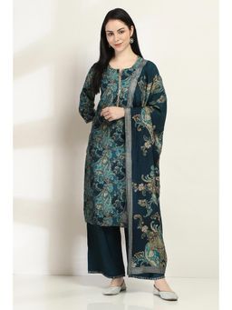 Rangriti - Women's Green Floral Viscose Blend Kurta with Palazzo & Dupatta