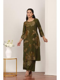Rangriti - Women's Green Floral Viscose Blend Co-Ord Set