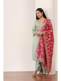Rangriti - Women's Green Woven Viscose Kurta with Pant & Dupatta
