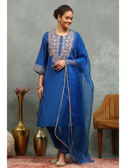 Rangriti - Women's Blue Floral Viscose Blend Kurta with Pant & Dupatta