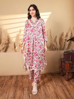 Indisangam - Women's Pink Floral Modal Co-Ord Set