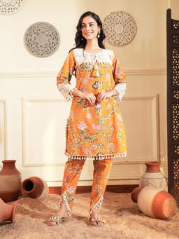 Indisangam - Women's Mustard Floral Modal Co-Ord Set