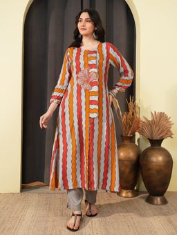 Indisangam - Women's Red Printed Muslin Kurta with Pant