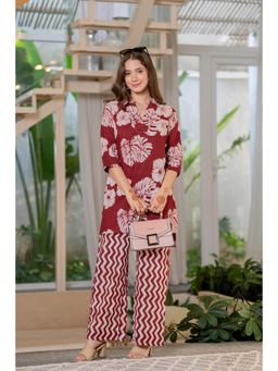JAIPUR SARAI - Women's Maroon Printed Cotton Tunic with Pant