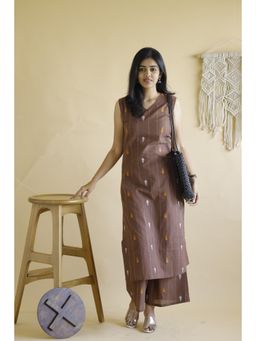 Vastara TheLabel - Women's Brown Woven Handloom Cotton Khadi Co-Ord Set