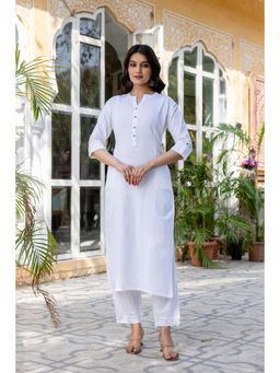 PISTAA - Women's White Solid/Plain Cotton Kurta with Pant