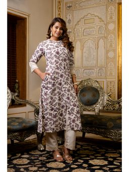 PISTAA - Women's Purple Floral Cotton Kurta with Pant