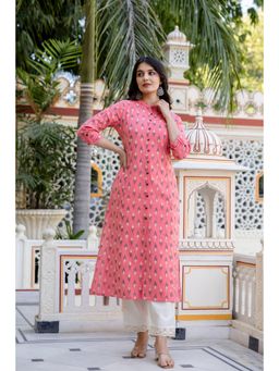 PISTAA - Women's Pink Printed Cotton Kurta with Pant