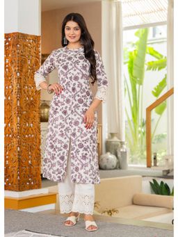 PISTAA - Women's Purple Printed Cotton Kurta with Pant