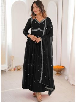 Wedani - Women's Black Embroidered Georgette Anarkali Kurta with Pant & Dupatta