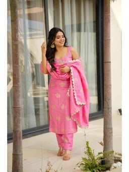 Wedani - Women's Pink Woven Silk Kurta with Pant & Dupatta