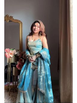 Wedani - Women's Blue Embroidered Silk Kurti with Sharara & Dupatta