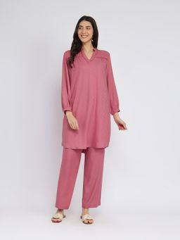 Pink Fort - Women's Pink Solid Viscose Rayon Co-Ord Set