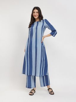 Pink Fort - Women's Blue Stripes Pure Cotton Co-Ord Set